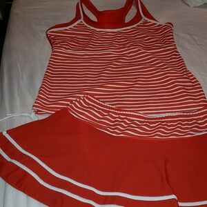 Wonens Red and White Striped Tank and Skirt Tankitni. Swimwear